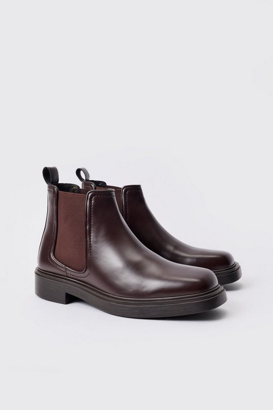 Braune eckige PU Chelsea-Stiefel