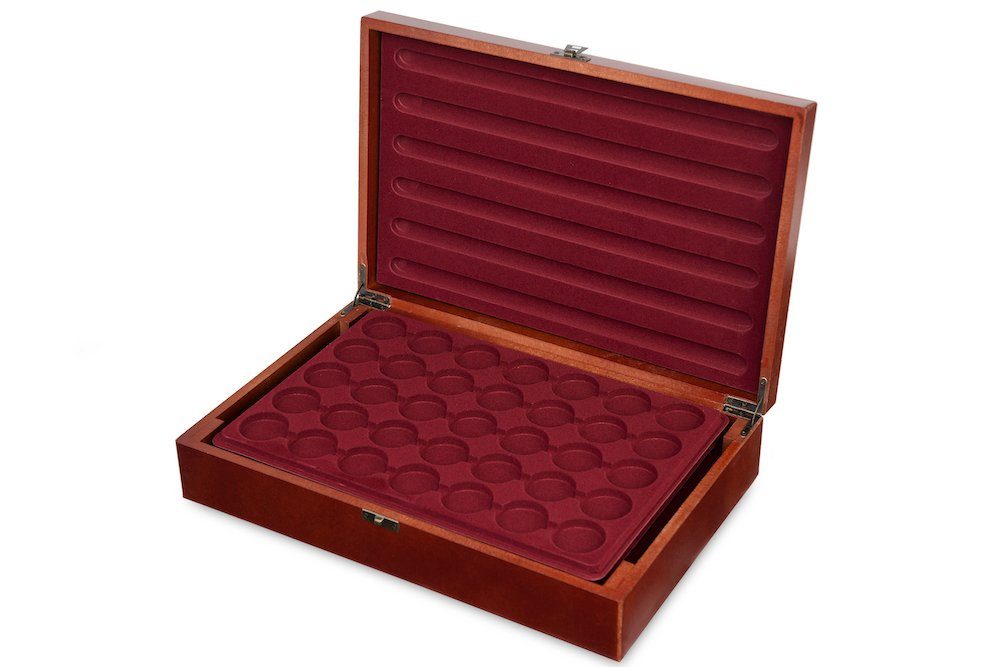 MC.Sammler Sammelkoffer Holz Münzkassette inkl 5 Münztableaus für 175 STK 10 Euro Münzen, ohne Münzkapseln