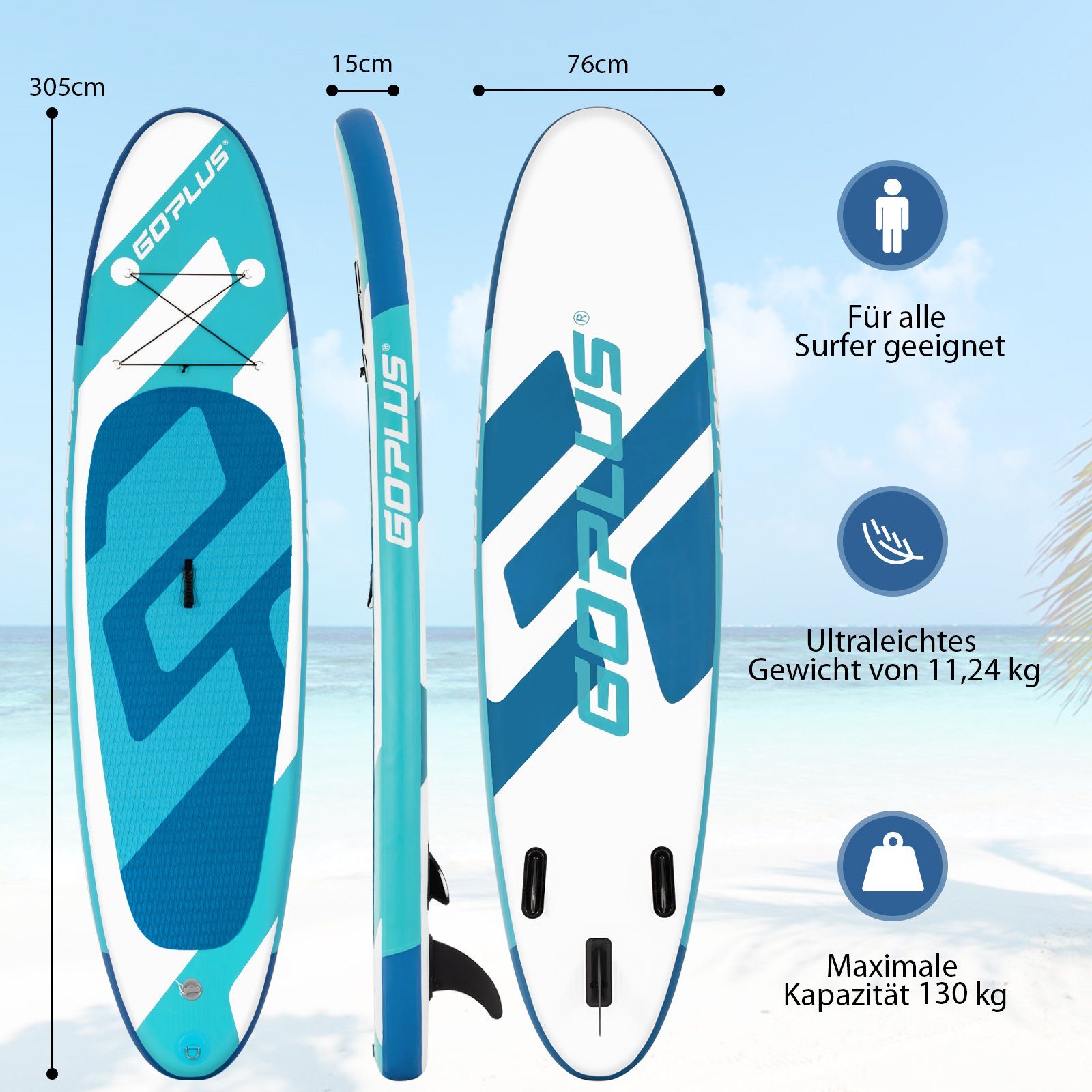 COSTWAY SUP-Board Stand Up Paddling Board, mit Paddel & Pumpe