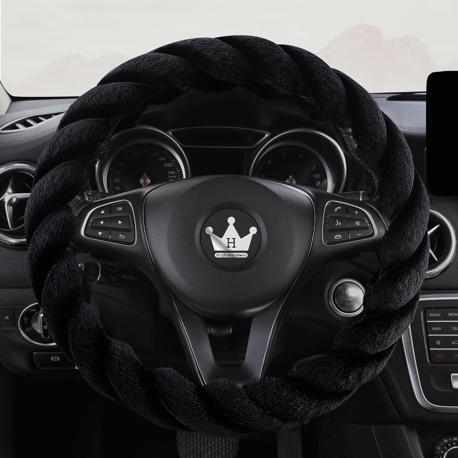 KINOMI Lenkradbezug Luxuriöse Flauschige Winter-Auto-Lenkradbezüge für Damen, Ø 37,00 - 38,00 cm, weich, warm, Plüsch, niedlich, Auto-Innenzubehör für Fahrzeug