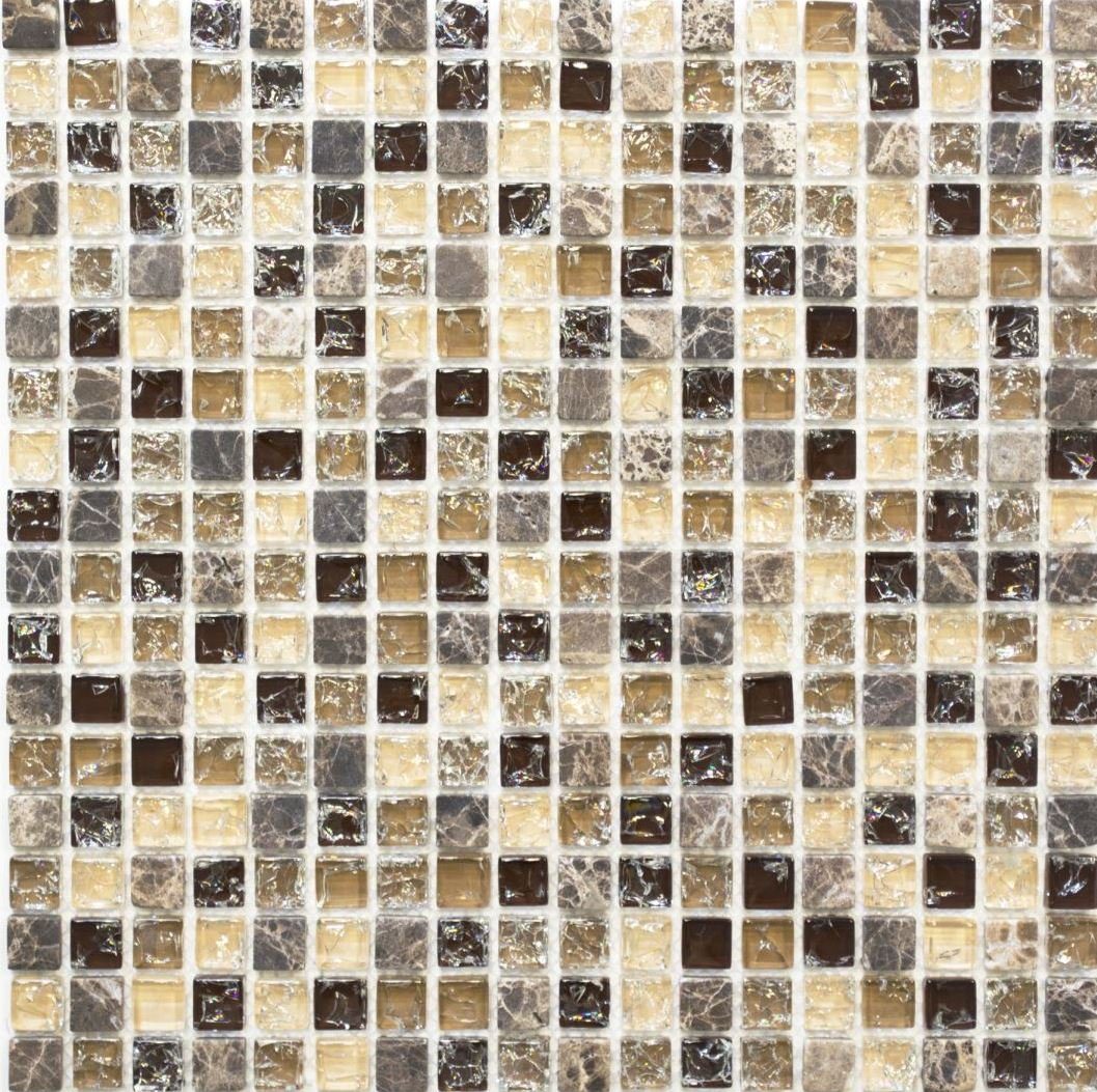 Mosani Mosaikfliesen Glasmosaik Naturstein Mosaik dunkelbeige glänzend / 10 Matten