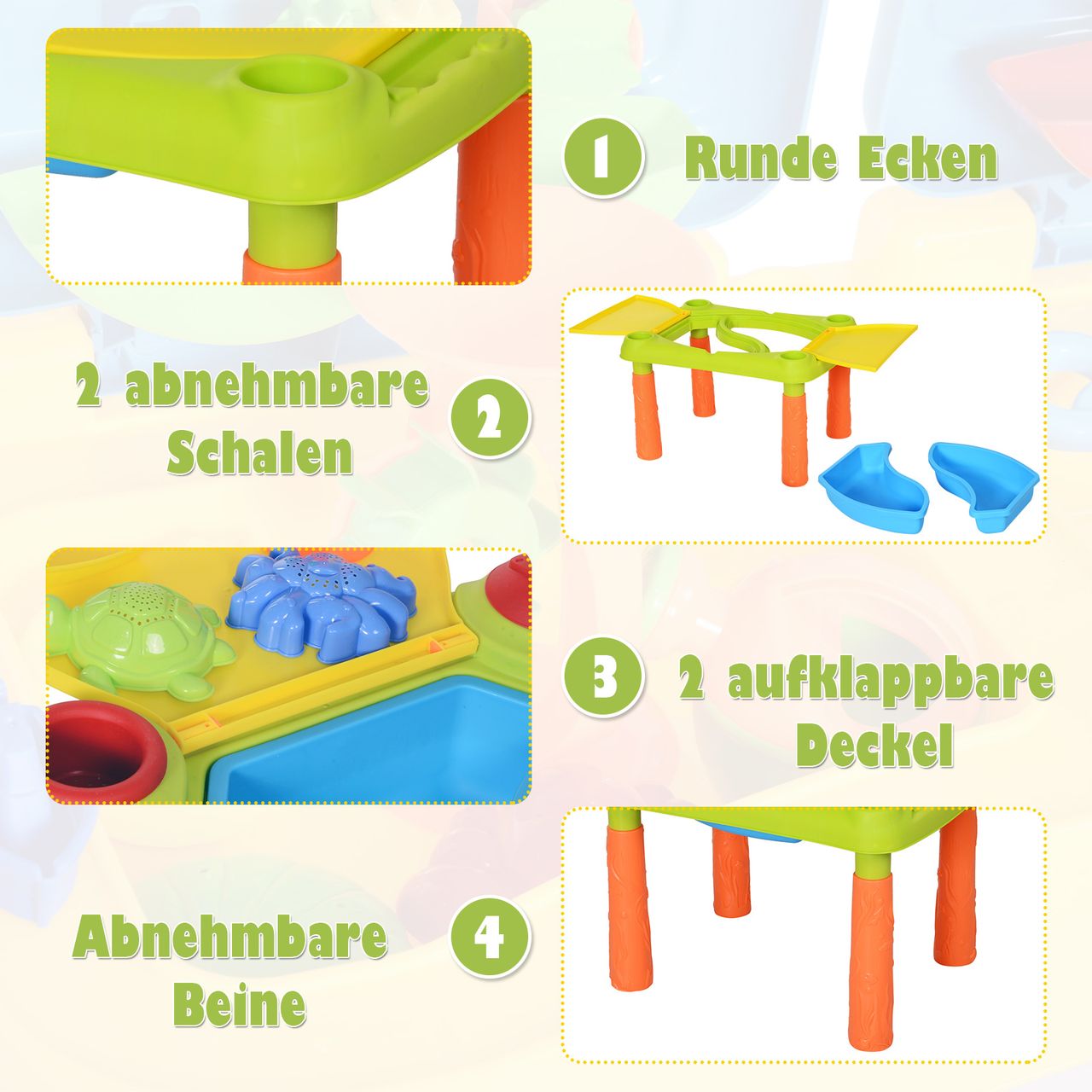 HOMCOM Kinder Sandspielzeug, Sandkastentisch mit 16-tlg. Zubehör, Spieltisch, Strandspielzeug, ab 3 Jahren, PP, 99,5 x 49 x 48 cm