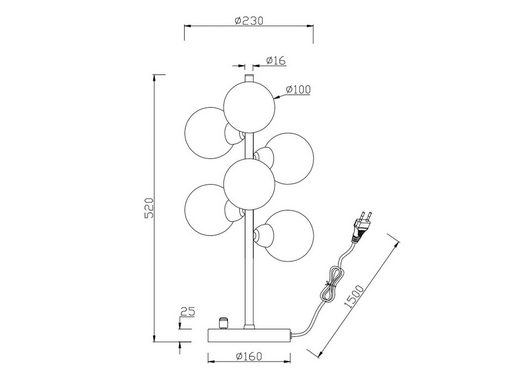 meineWunschleuchte LED Tischleuchte, Dimmer, LED wechselbar, Warmweiß, große ausgefallen-e Designer Lampe dimmbar, 6x Rauchglas Kugel, H 52cm