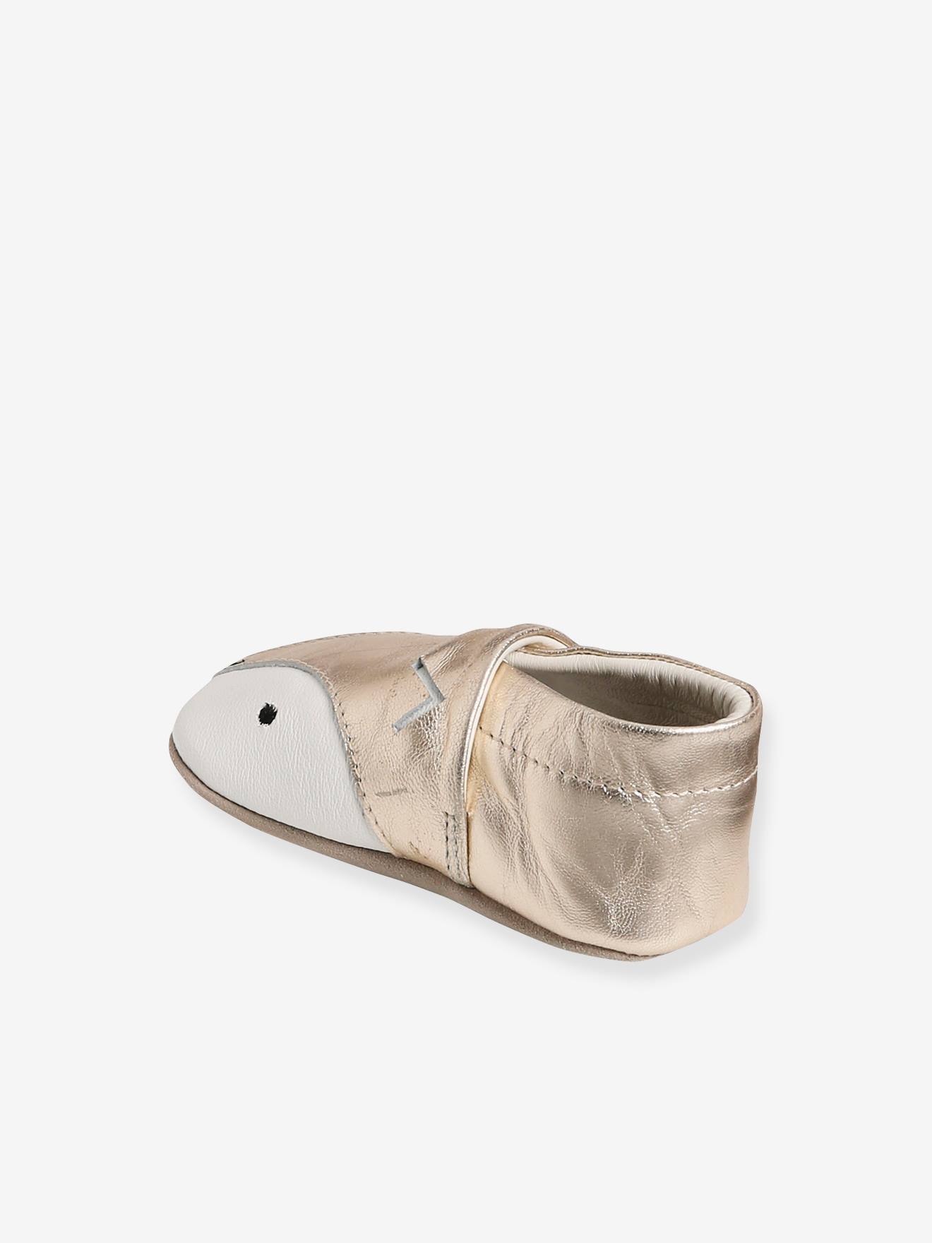 Chaussons souples en cuir bébé doré
