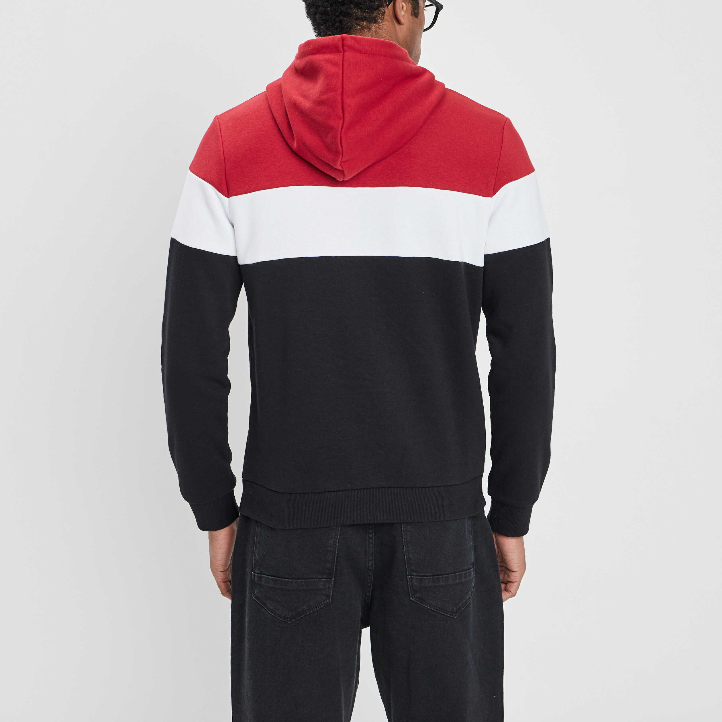 Sweat tricolor à capuche hoodie rouge foncé homme | La Halle