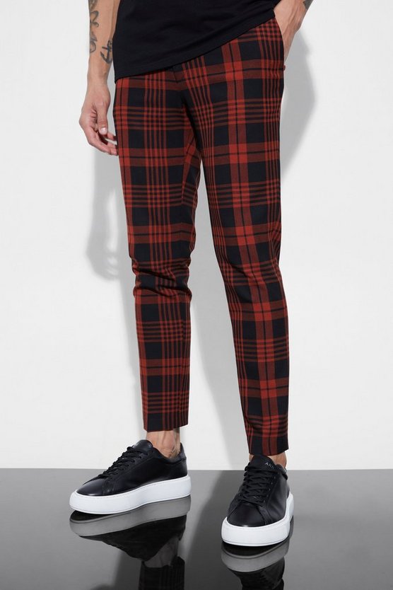 Rote karierte Super Skinny Hose