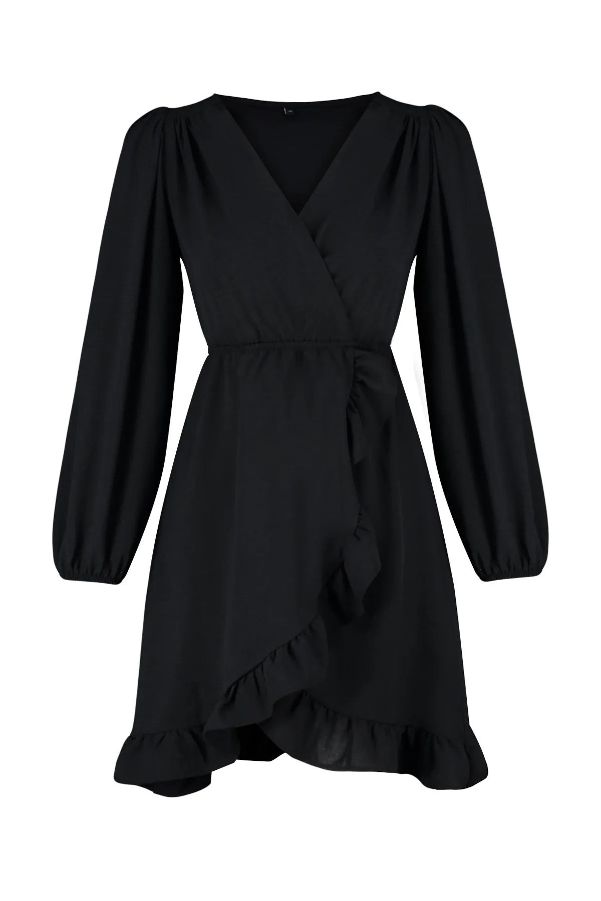 Trendyol Collection  Schwarzes gewebtes Minikleid mit zweireihigem Rock und Rüschen TWOAW24EL00249