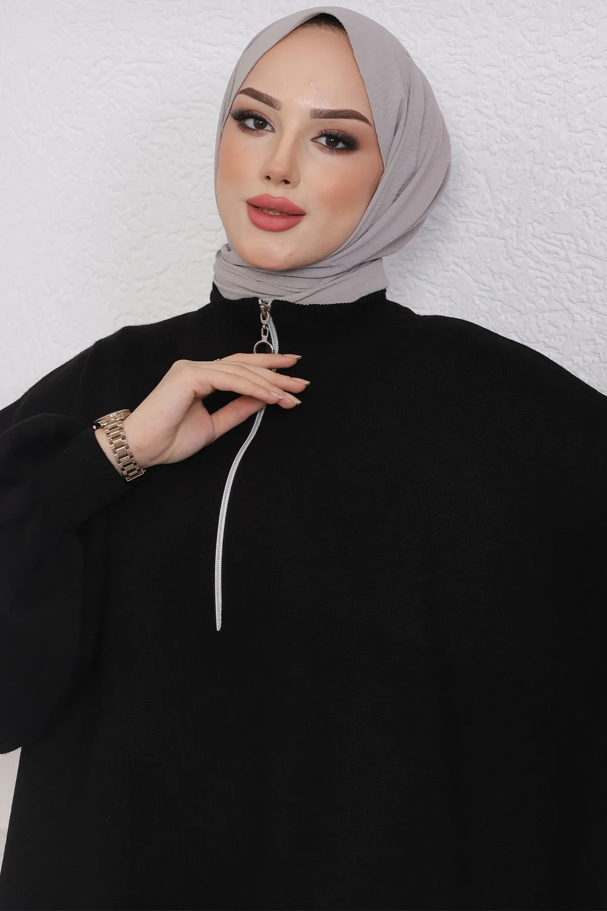 InStyle  Sara Stricktunika mit Reißverschluss – Schwarz