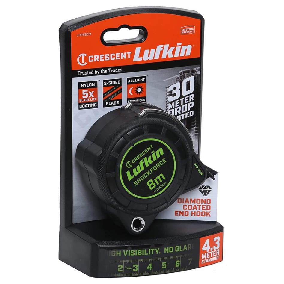 Lufkin L1125BCM Rolbandmeter Shockforce Nighteye 30mmx8m cm zw