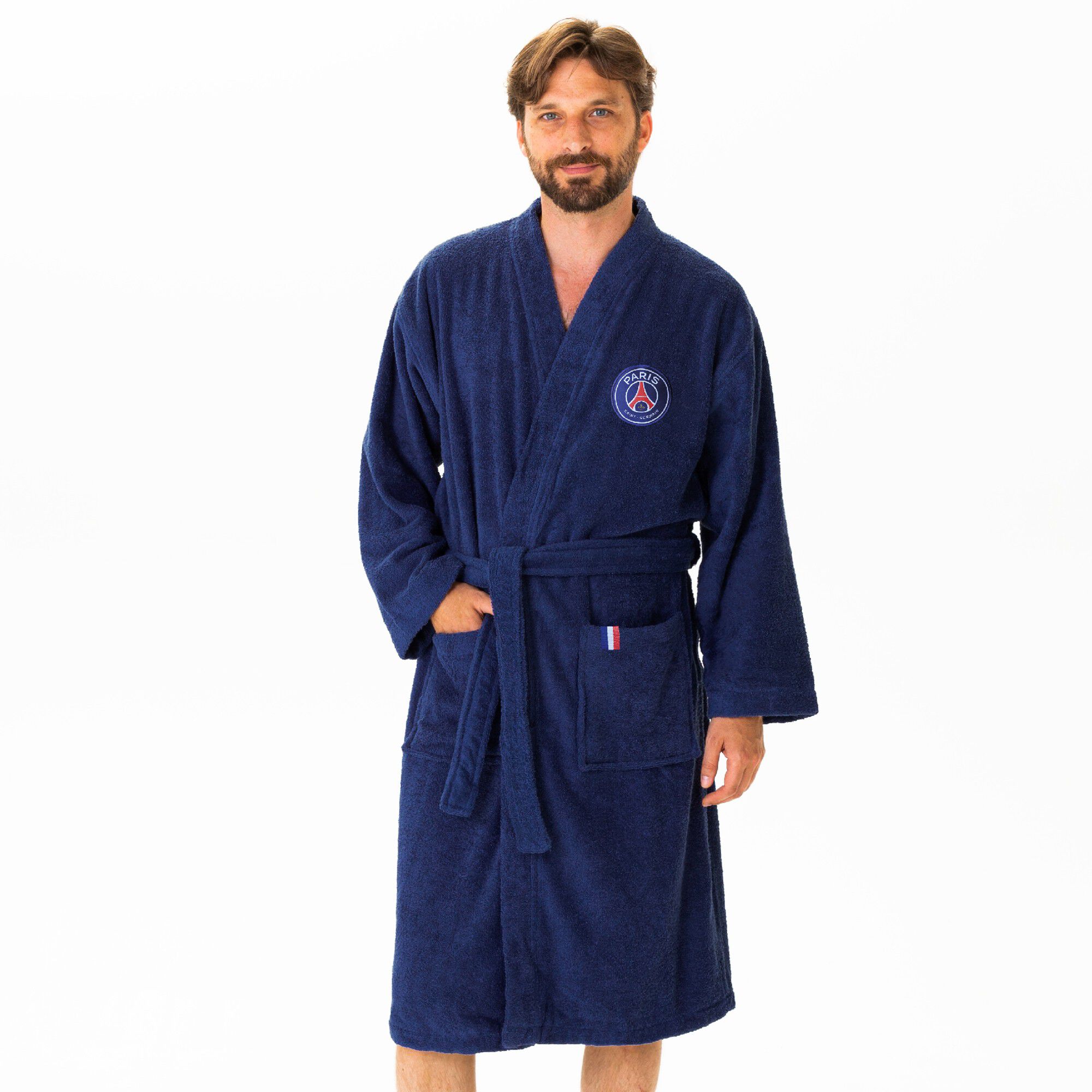 Peignoir de bain adulte PSG col kimono, éponge bouclette