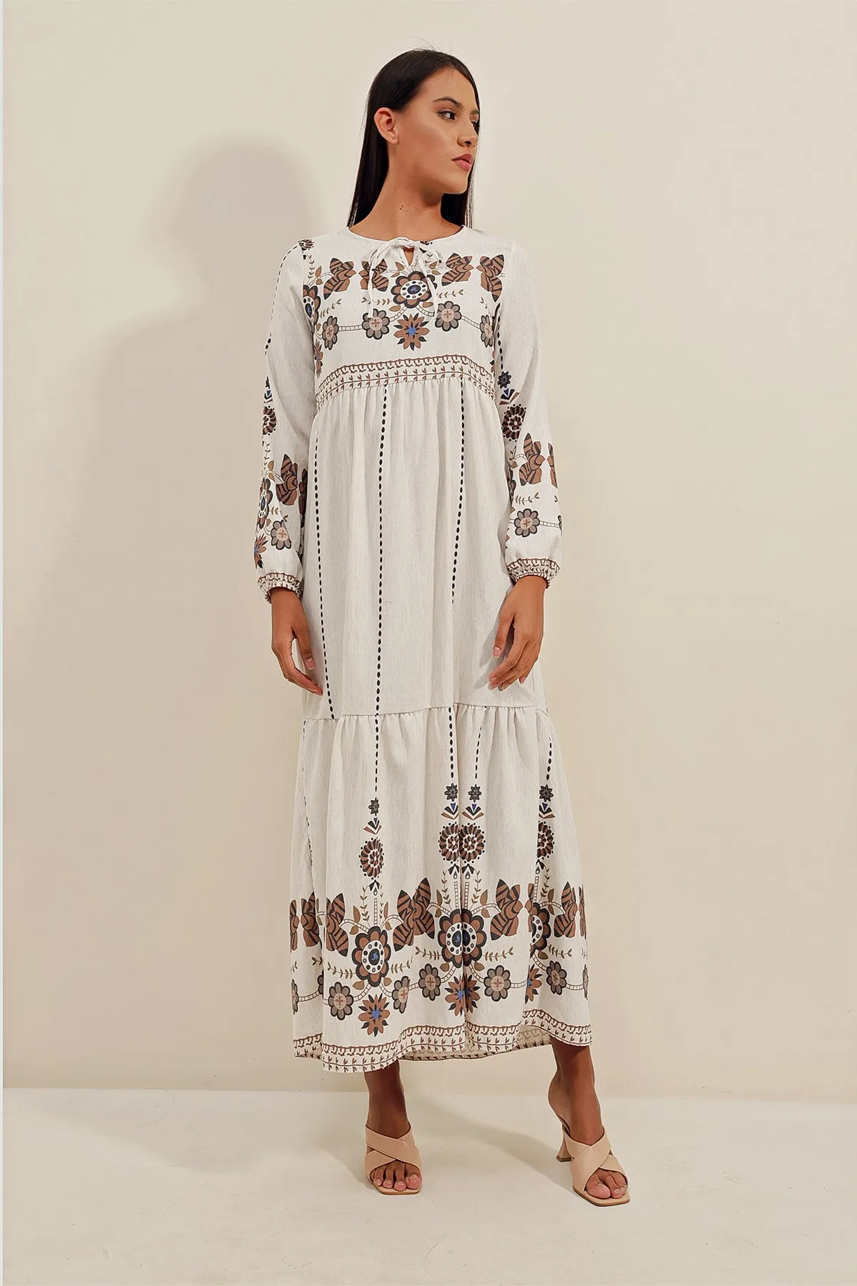 Bigdart  1947 Gemustertes langes Leinenkleid – Y. Brown