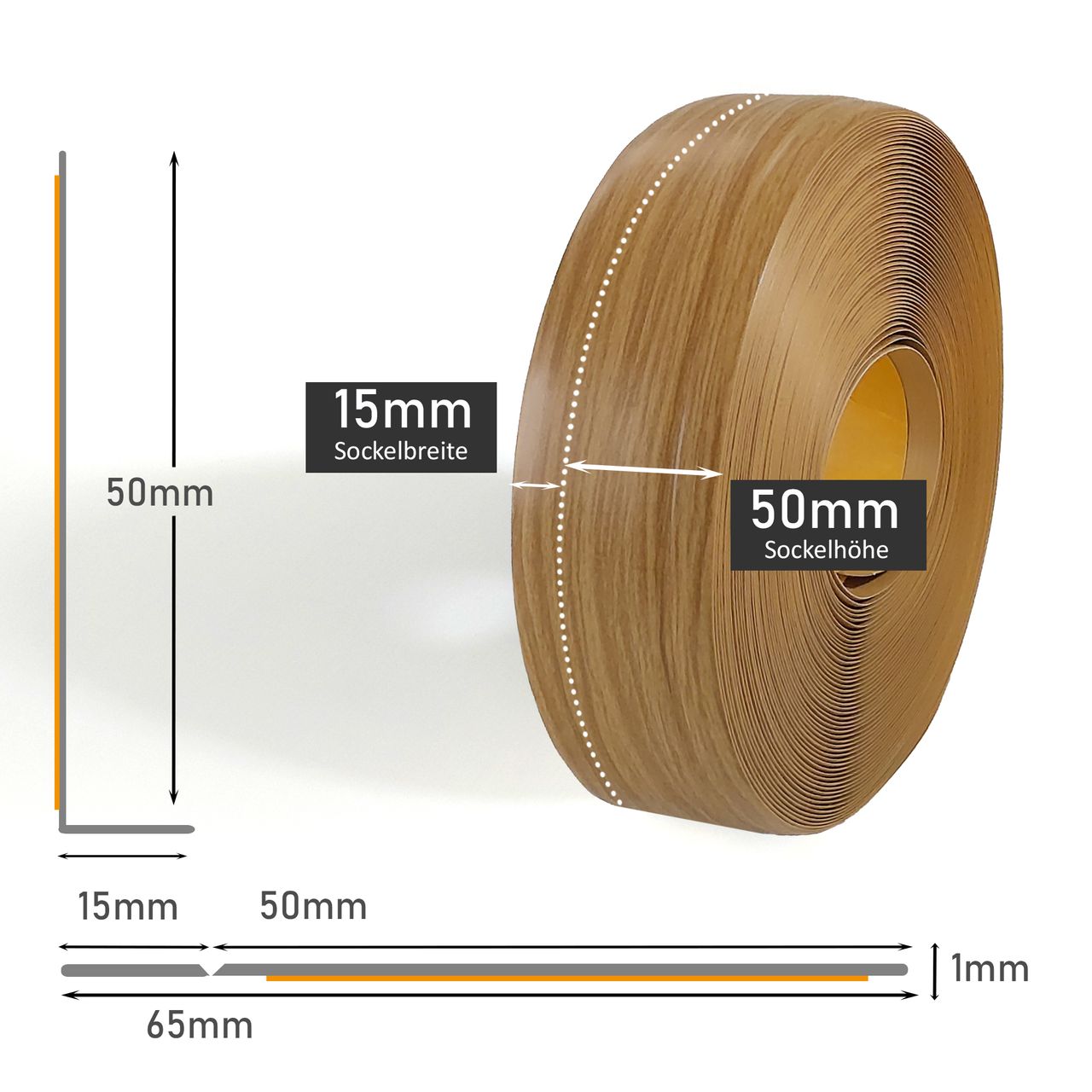 Lemodo Weichsockelleiste Eiche, 25m Rolle