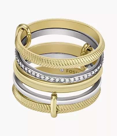 Fossil Prestack-Ring Harlow Linear Texture Edelstahl Bicolor