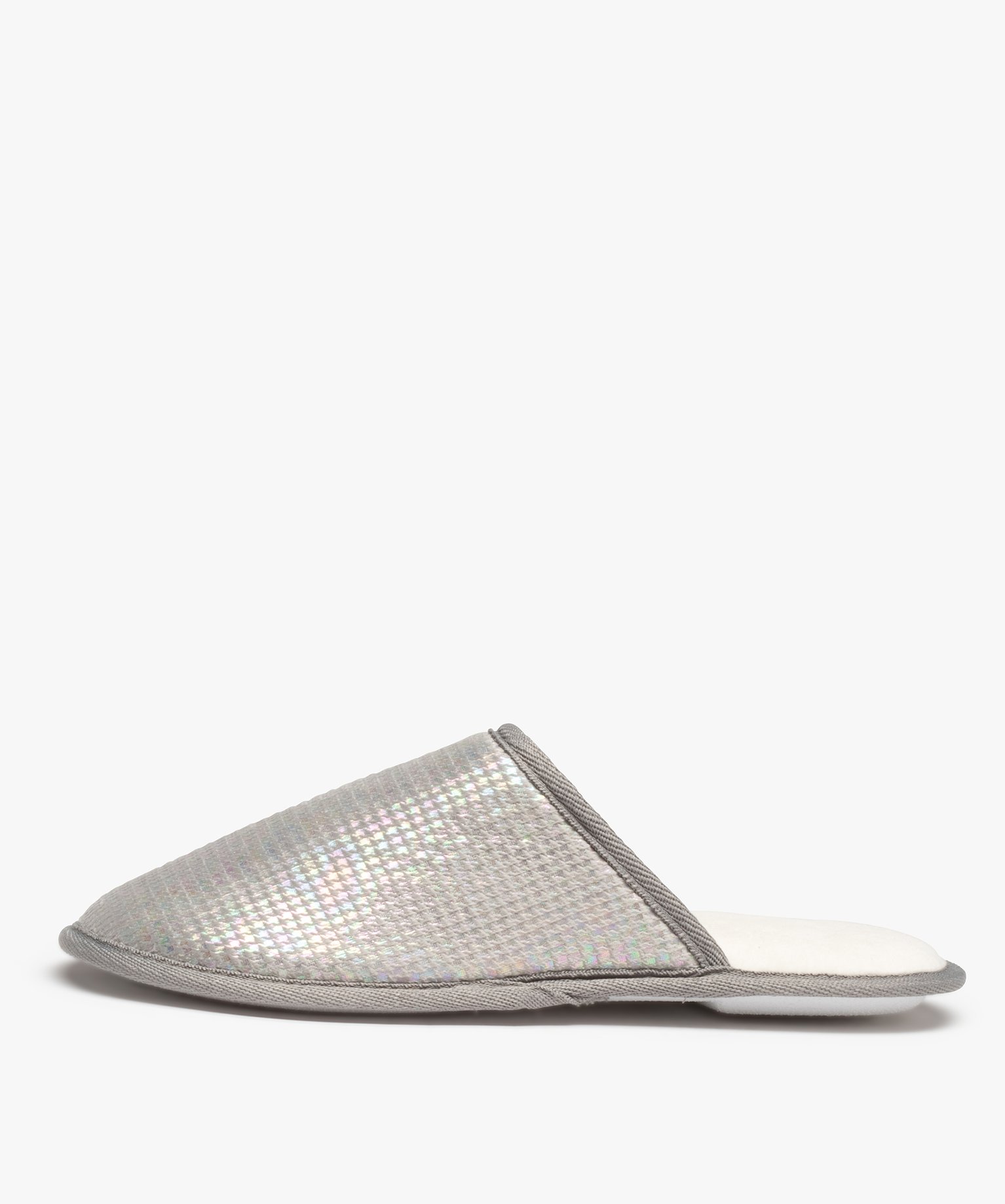 Chaussons femme mules irisées motif pied de poule gris | GEMO