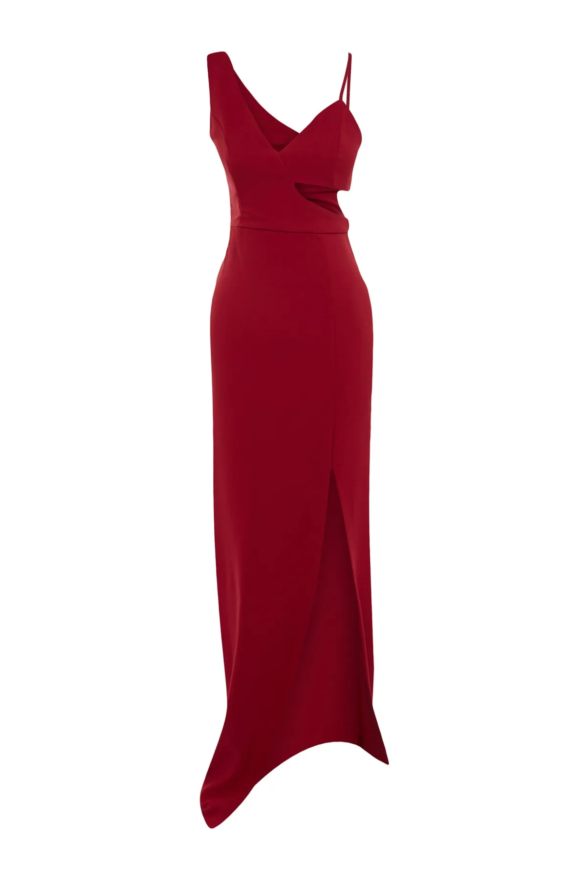 Trendyol Collection  Burgunderrotes, gefüttertes, gewebtes langes Abendkleid mit Fenster-/Ausschnittdetails TPRSS21AE0179