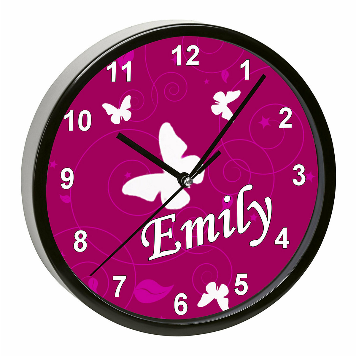 Kinder Wanduhr personalisiert mit Name Schmetterling Brombeere