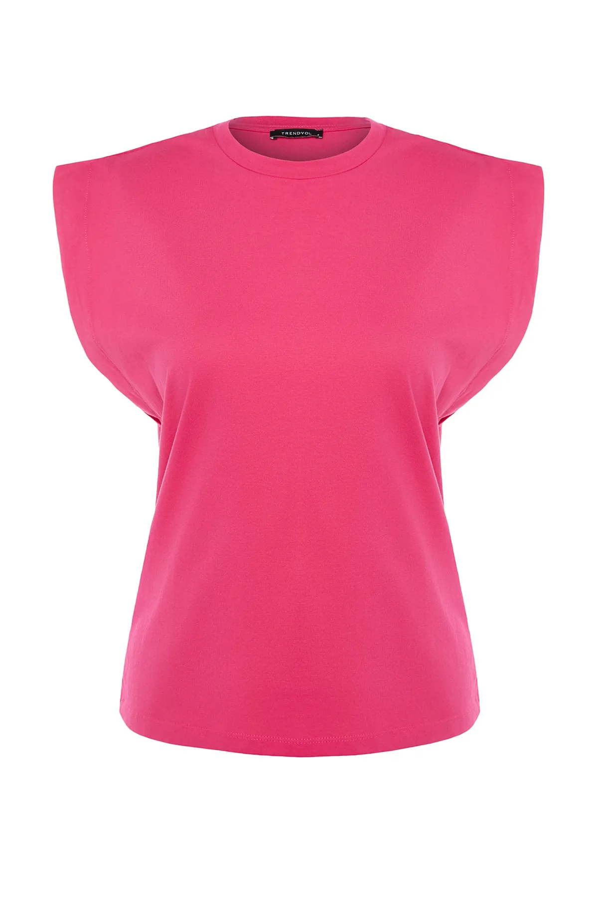 Trendyol Collection  Fuchsiafarbenes Basic-Strick-T-Shirt mit Rundhalsausschnitt aus 100 % Baumwollwatte TWOSS20TS0021