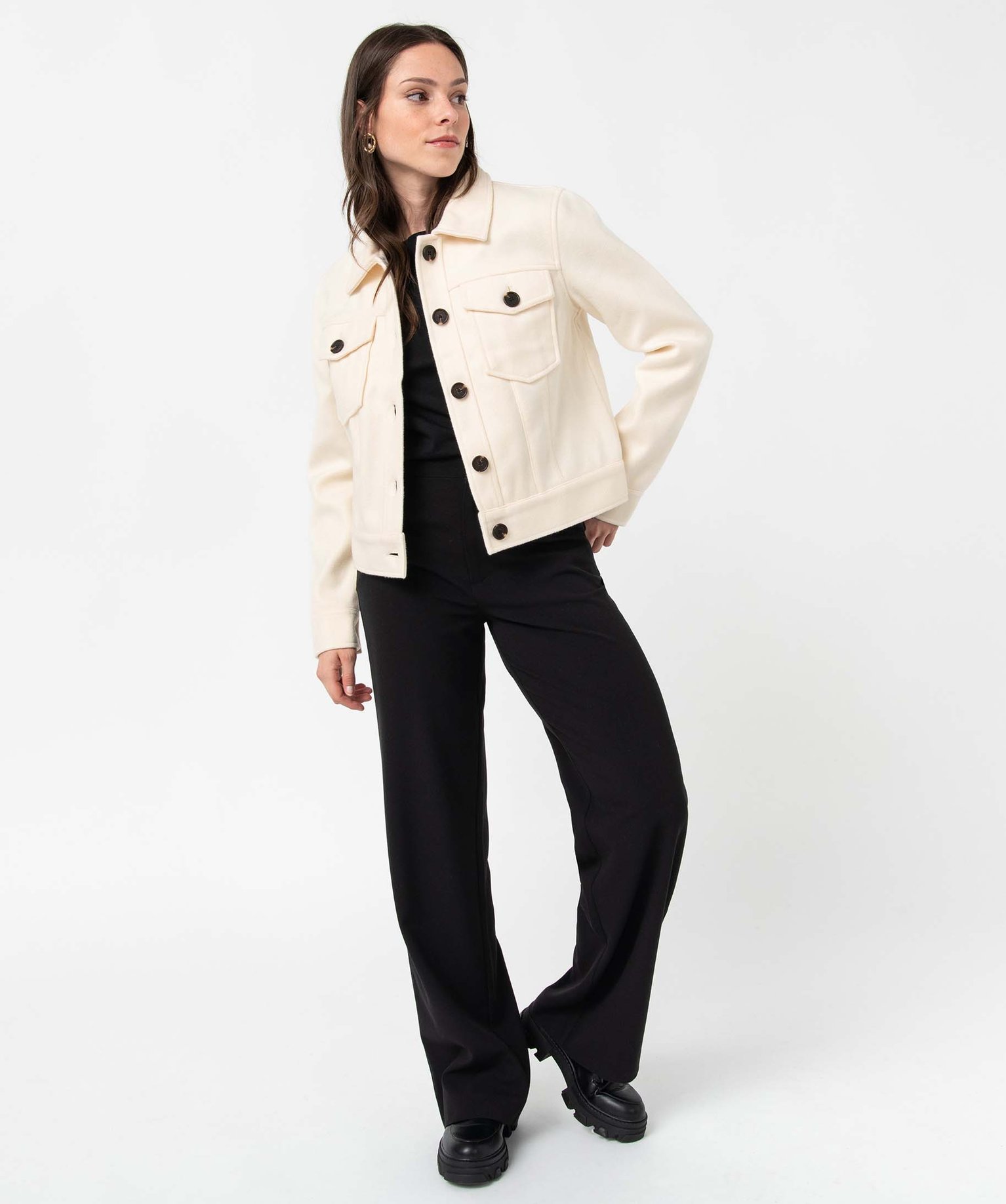 Blouson femme avec larges poches poitrine ecru | GEMO