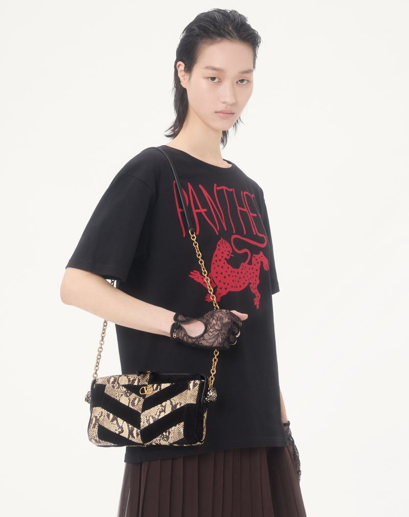 Valentino Garavani Panthea Lille Chevron Python og Ruskinds Skuldertaske