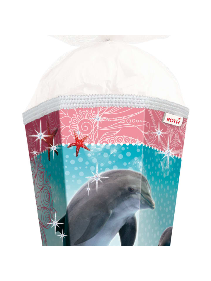 ROTH Schultüte groß Delfin & Seesterne 85 cm, Glitter Glitzerborte in Blau günstig kaufen onesize