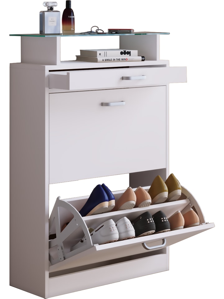 VCM  Holz Regal Schuhschrank Schuhkipper Klappen Braso in Weiß günstig kaufen onesize