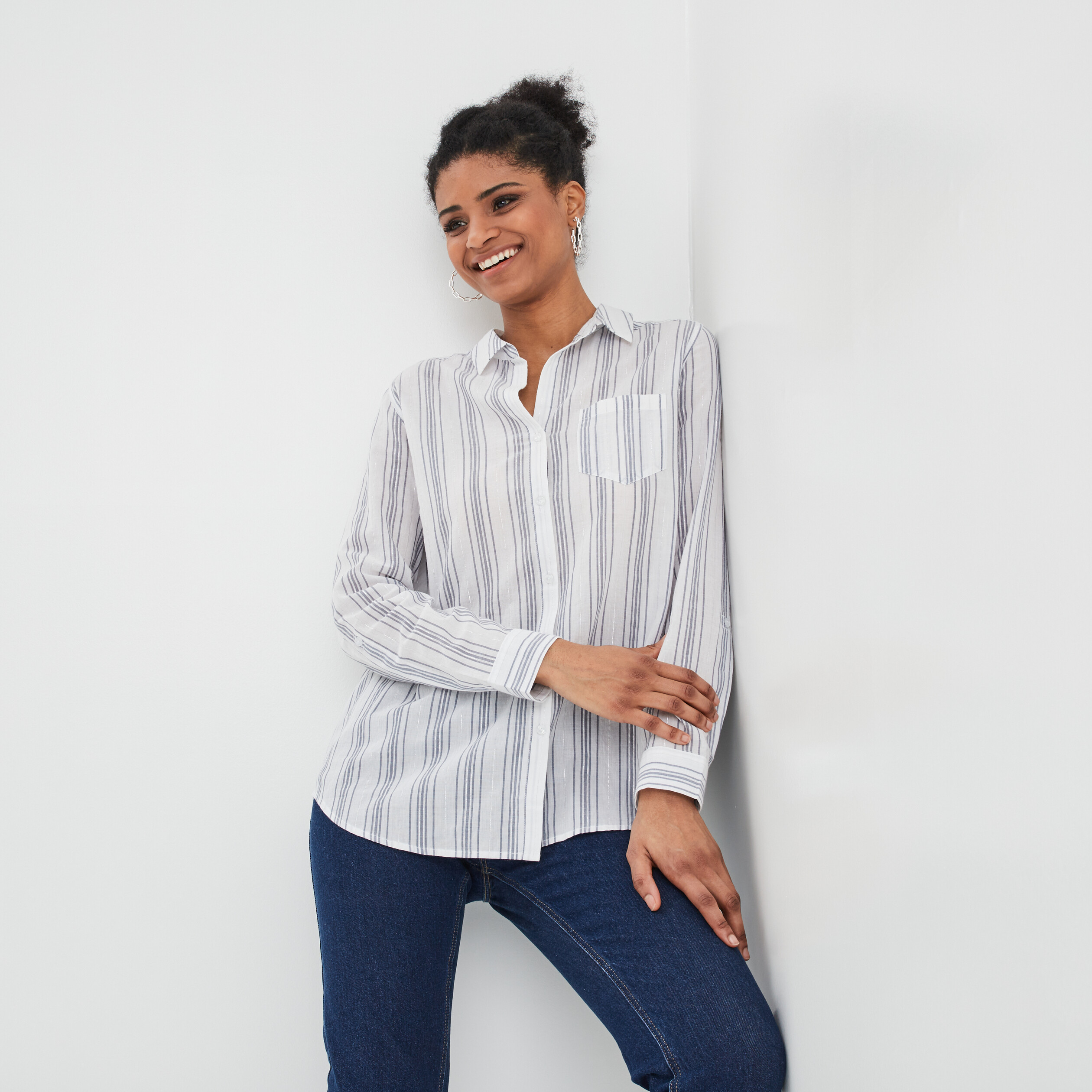 Chemise manches retroussables blanc femme | La Halle