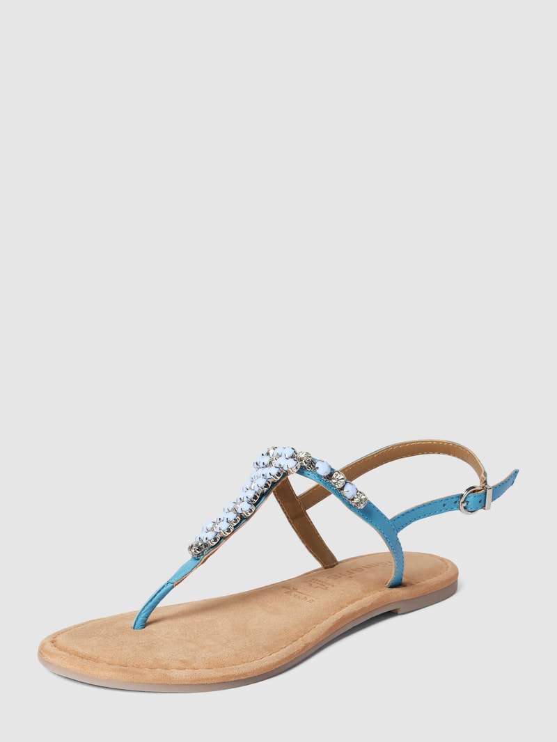 Sandalen mit Ziersteinbesatz in hellblau