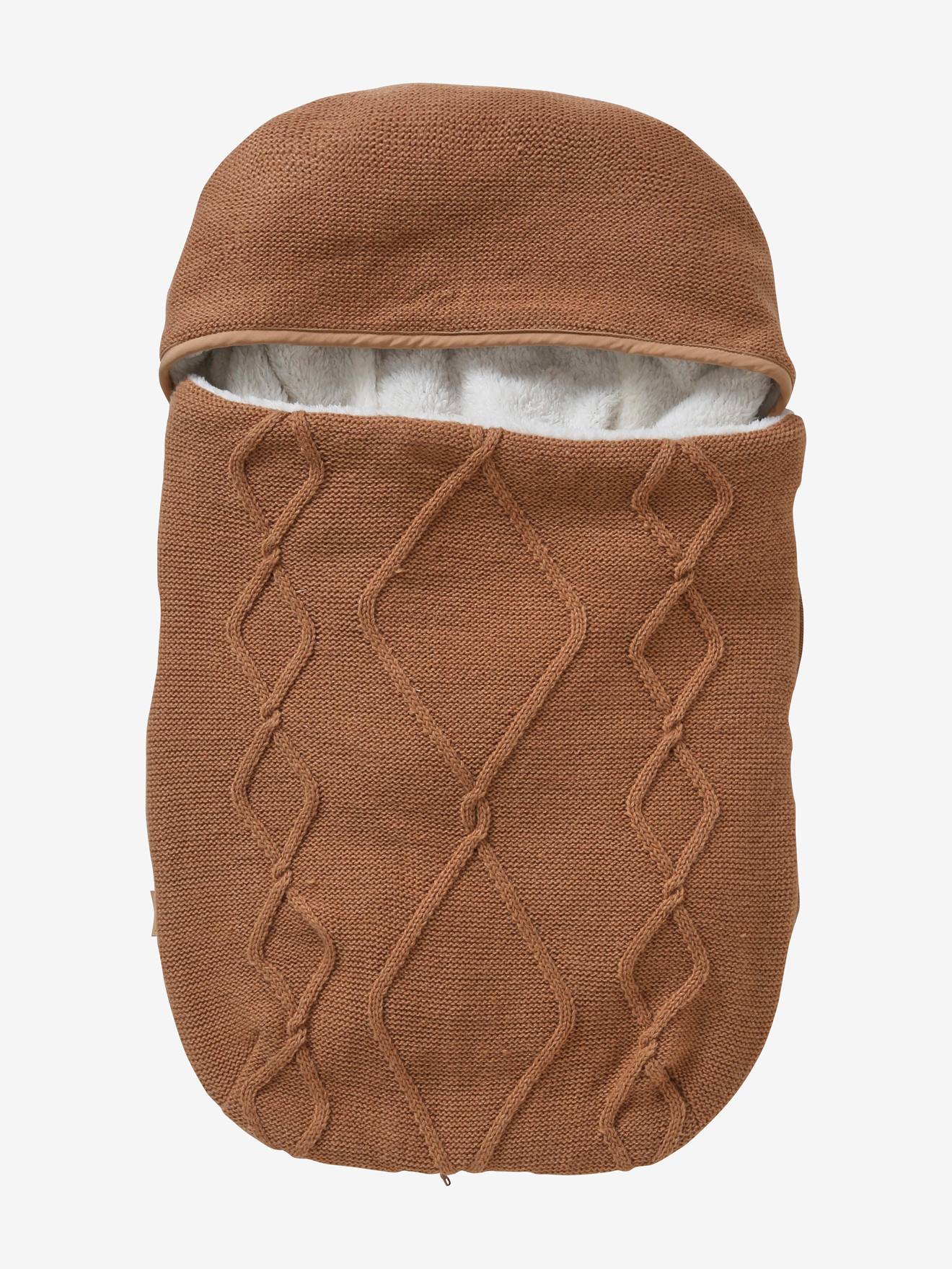 Vertbaudet Strick-Fußsack für Babyschalen, Fleecefutter - wollweiß
