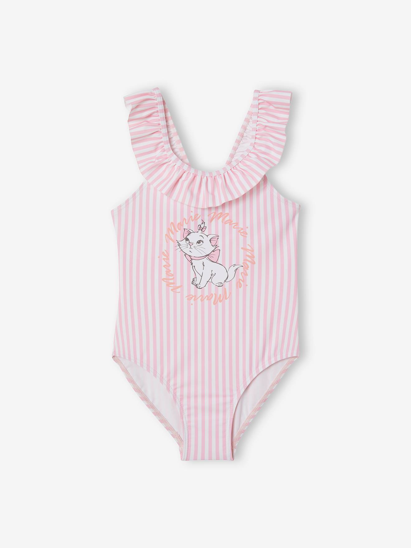 Maillot de bain 1 pièce DS® Les Aristochats fille blanc rayé rose