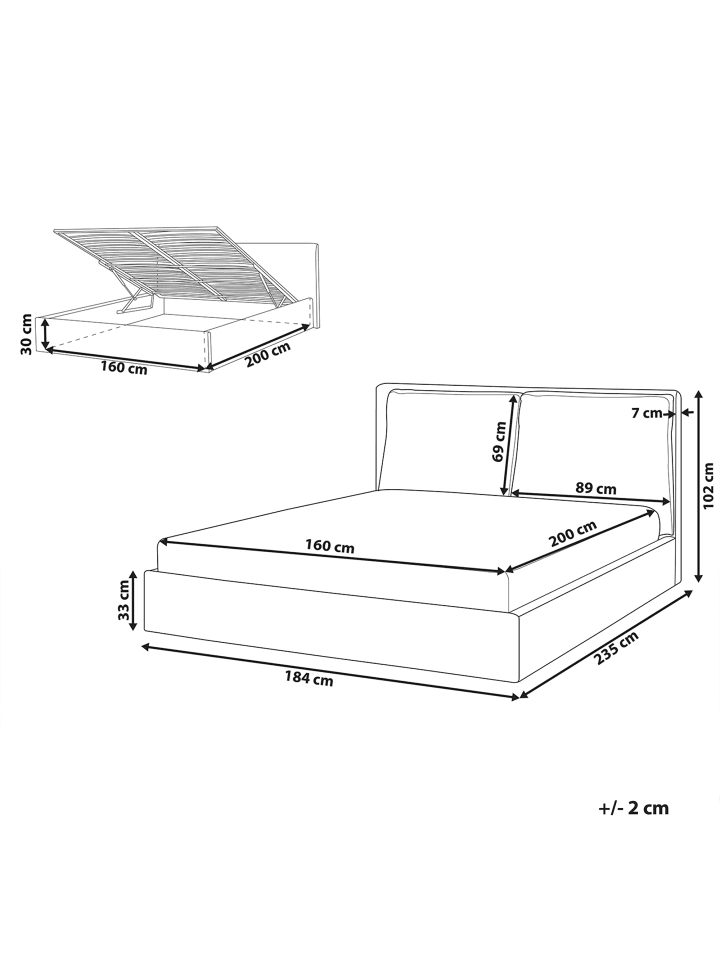Beliani Doppelbett BAJONNA in Beige - (W) 184 x (H) 102 x (L) 235 cm günstig kaufen onesize