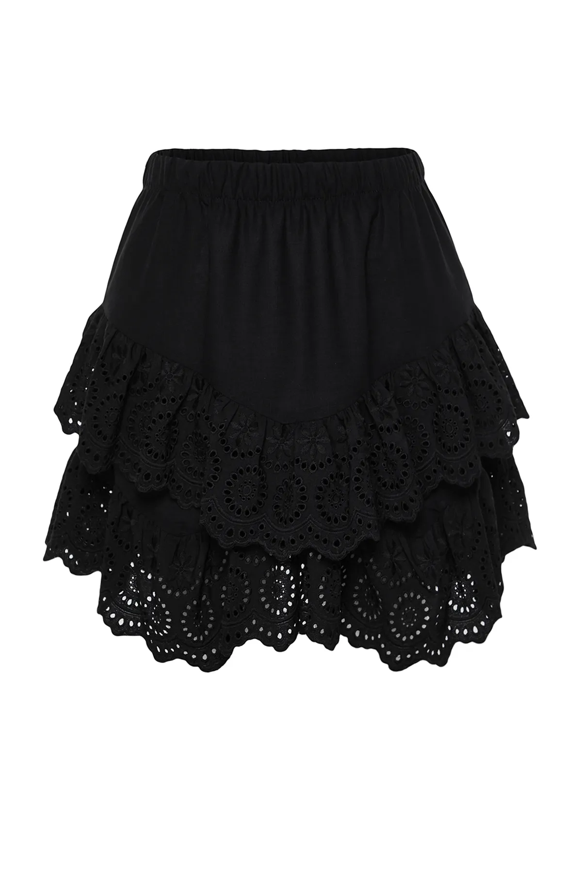 Trendyol Collection  Schwarzer Minirock mit gewebten Rüschen aus 100 % Baumwolle TBESS24ET00004