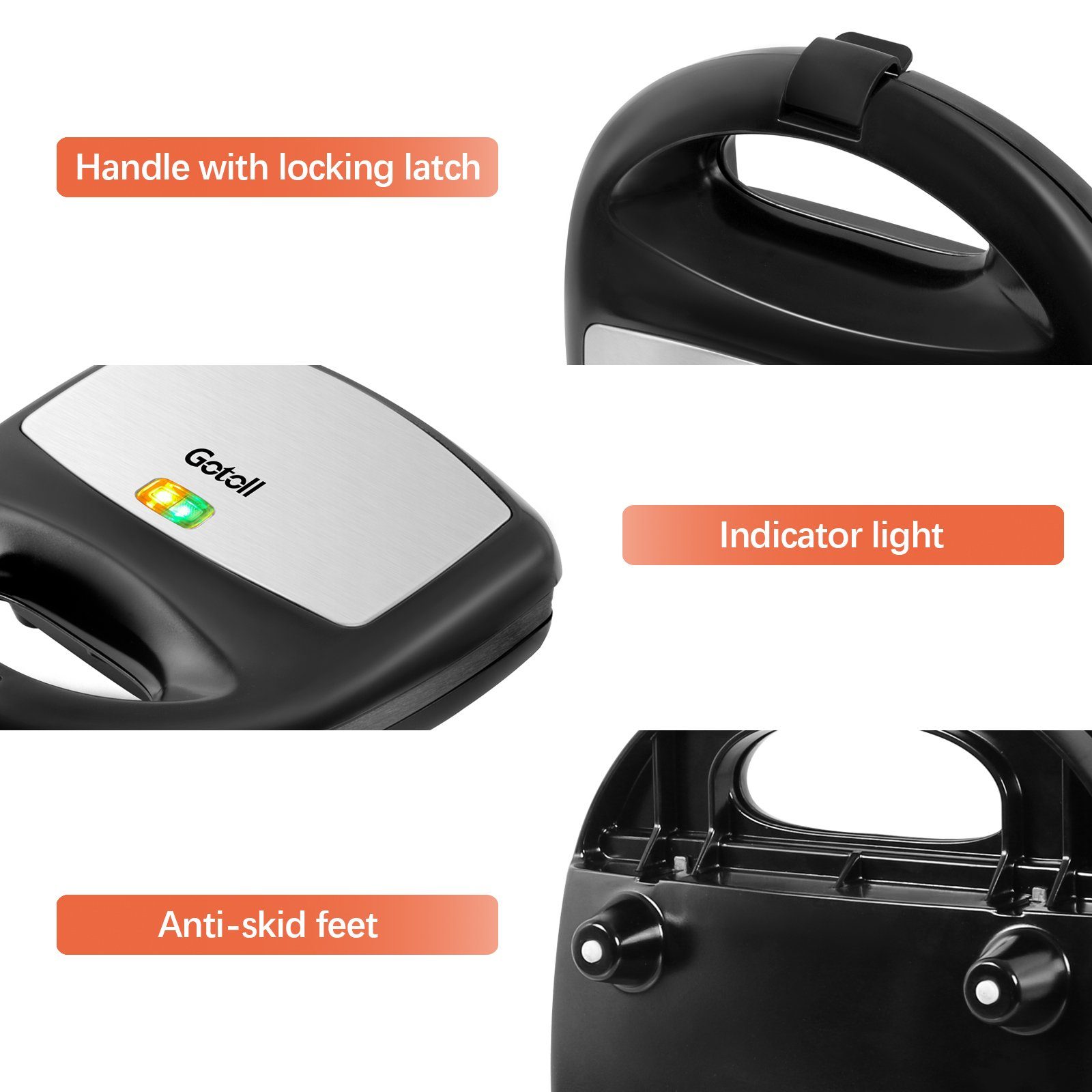 Gotoll Sandwichmaker GLS01, 700 W, Sandwichtoaster Platten Kontaktgrill, mit Antihaftbeschichtung Grill