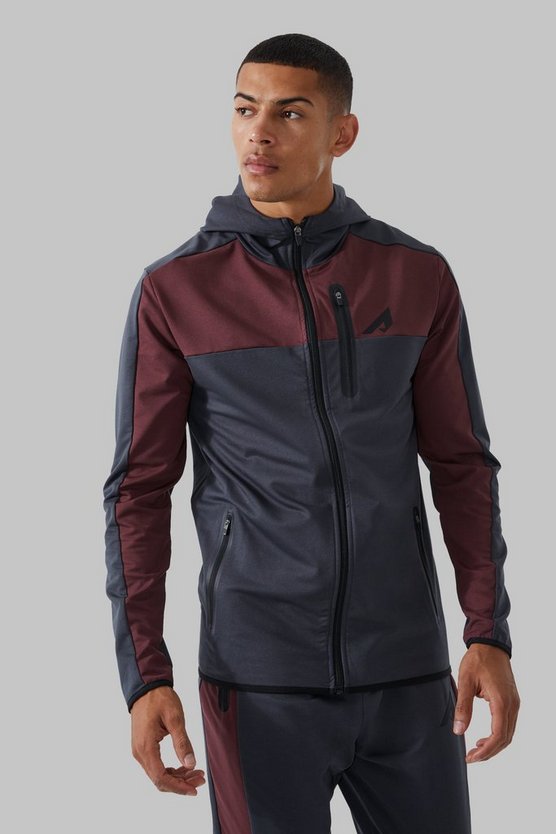 Active Colorblock Hoodie mit Trichterkragen und Reißverschluss