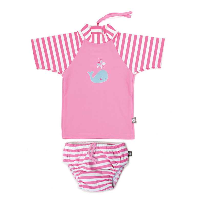 T-shirt anti-UV rayé rose 12 mois
