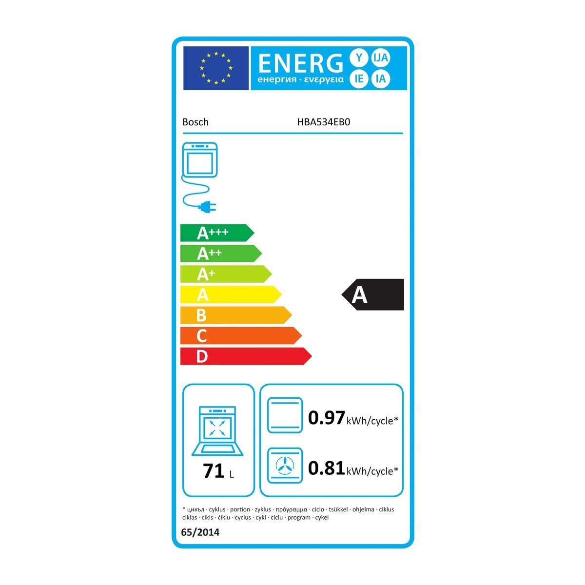 BOSCH Einbaubackofen Bosch HBA534EB0 Einbaubackofen, mit 1-fach-Teleskopauszug, EcoClean Direct, 3d Heißluft