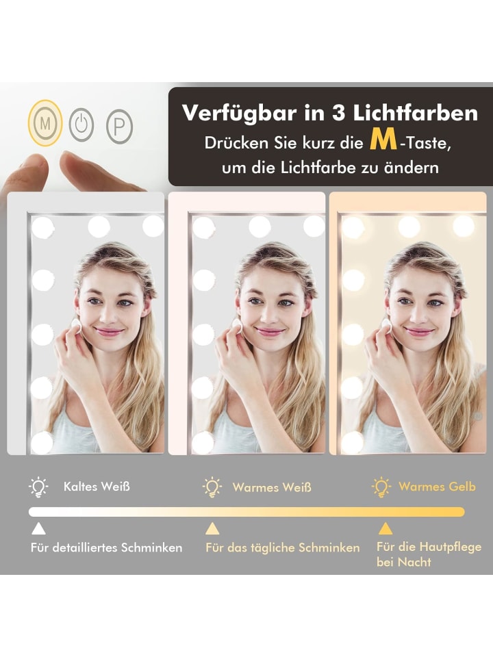 COSTWAY Kosmetikspiegel mit 15 LEDs in Silber günstig kaufen 50 cm