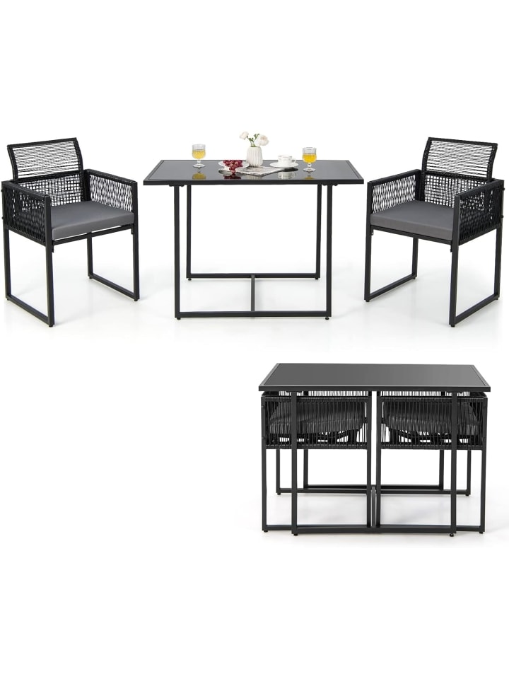 COSTWAY 3 tlg. Gartenmöbel Set in Schwarz günstig kaufen onesize