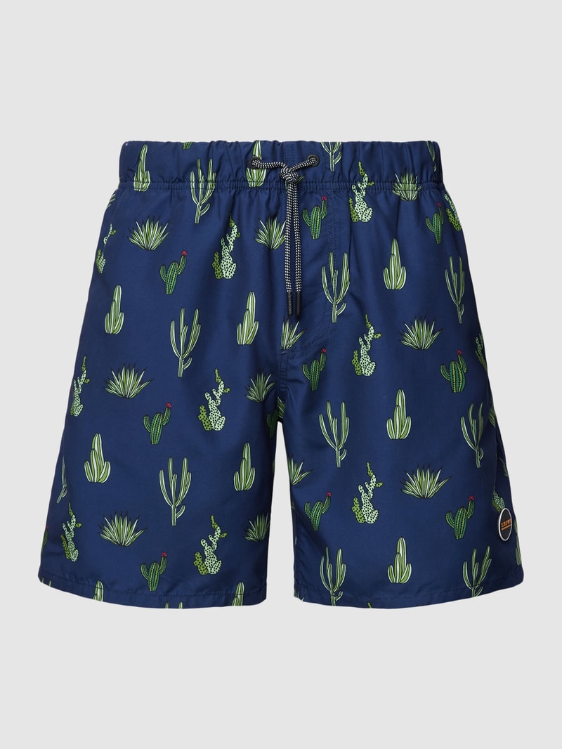Badehose mit Motiv-Print Modell 'Cacti' in dunkelblau