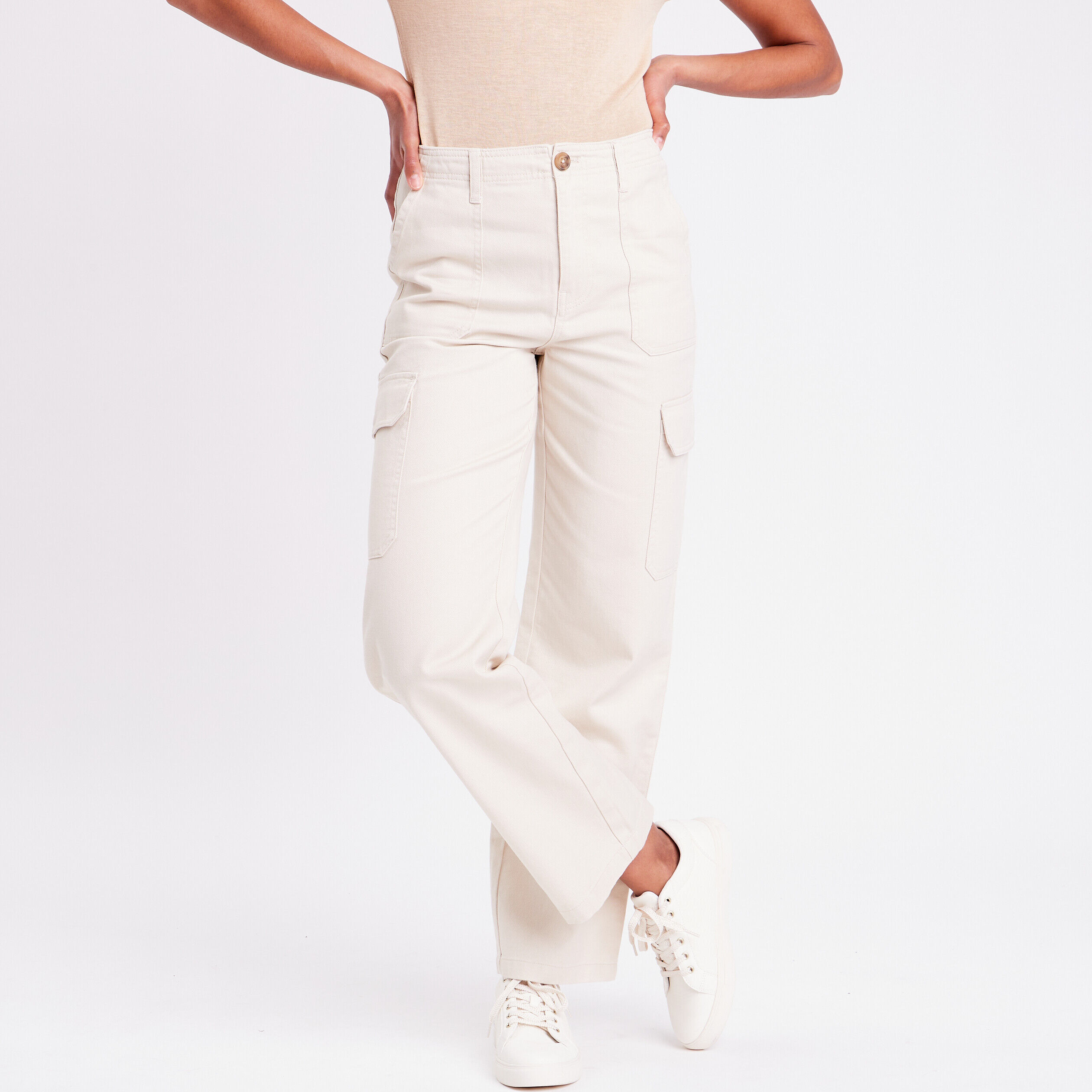 Pantalon jambes larges cargo sable femme | Cache Cache