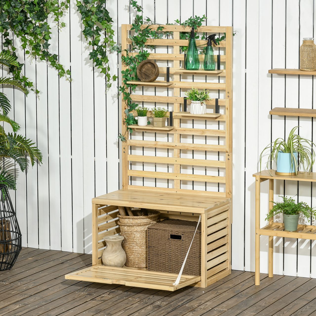 Outsunny Aufbewahrungsbox, Gartentruhe mit Rankhilfe
