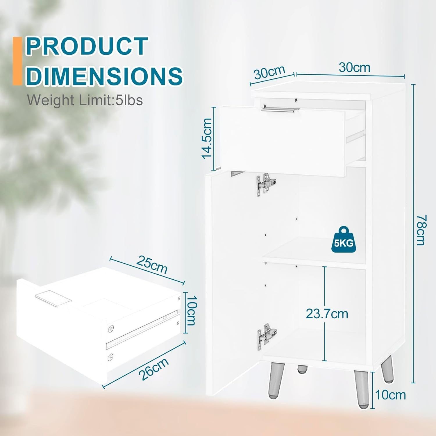 EUGAD Badkommode (1 St), Badezimmerschrank mit Schublade, 2 Ablagen, aus MDF