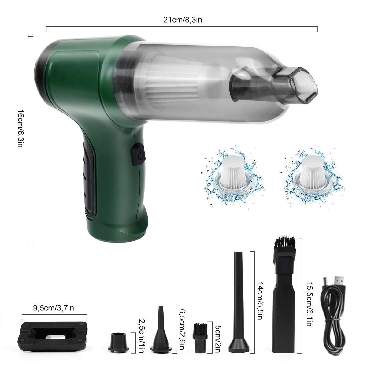 7Magic Akku-Handstaubsauger Kabelloser Handstaubsauger, 9000PA Mini Handstaubsauger Akku Stark, 120 W, beutellos, 4000mah 120W Autostaubsauger Wiederaufladbar, mit HEPA Filter