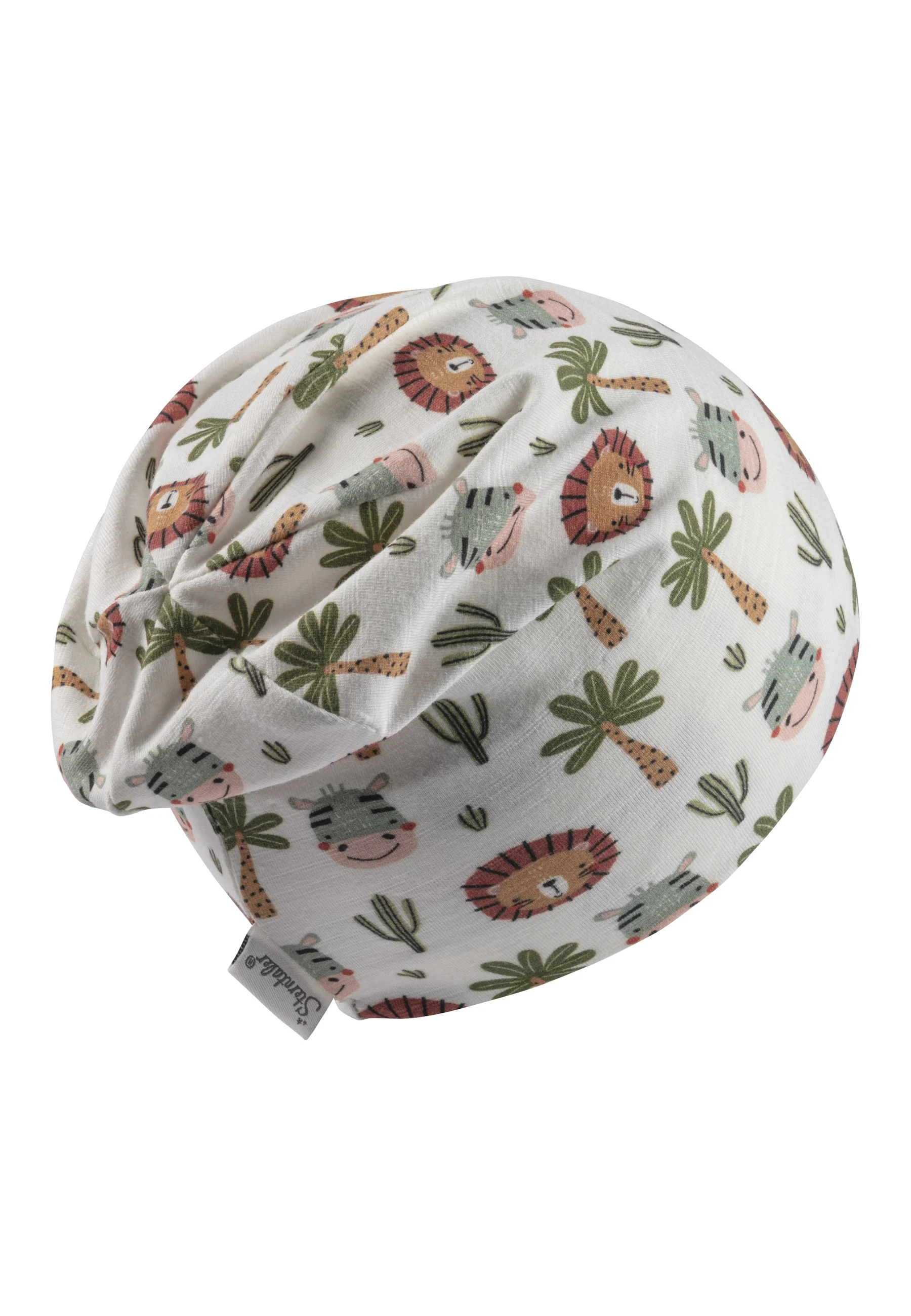 Beanie bedruckt mit niedlichen Safari-Tieren in ecru