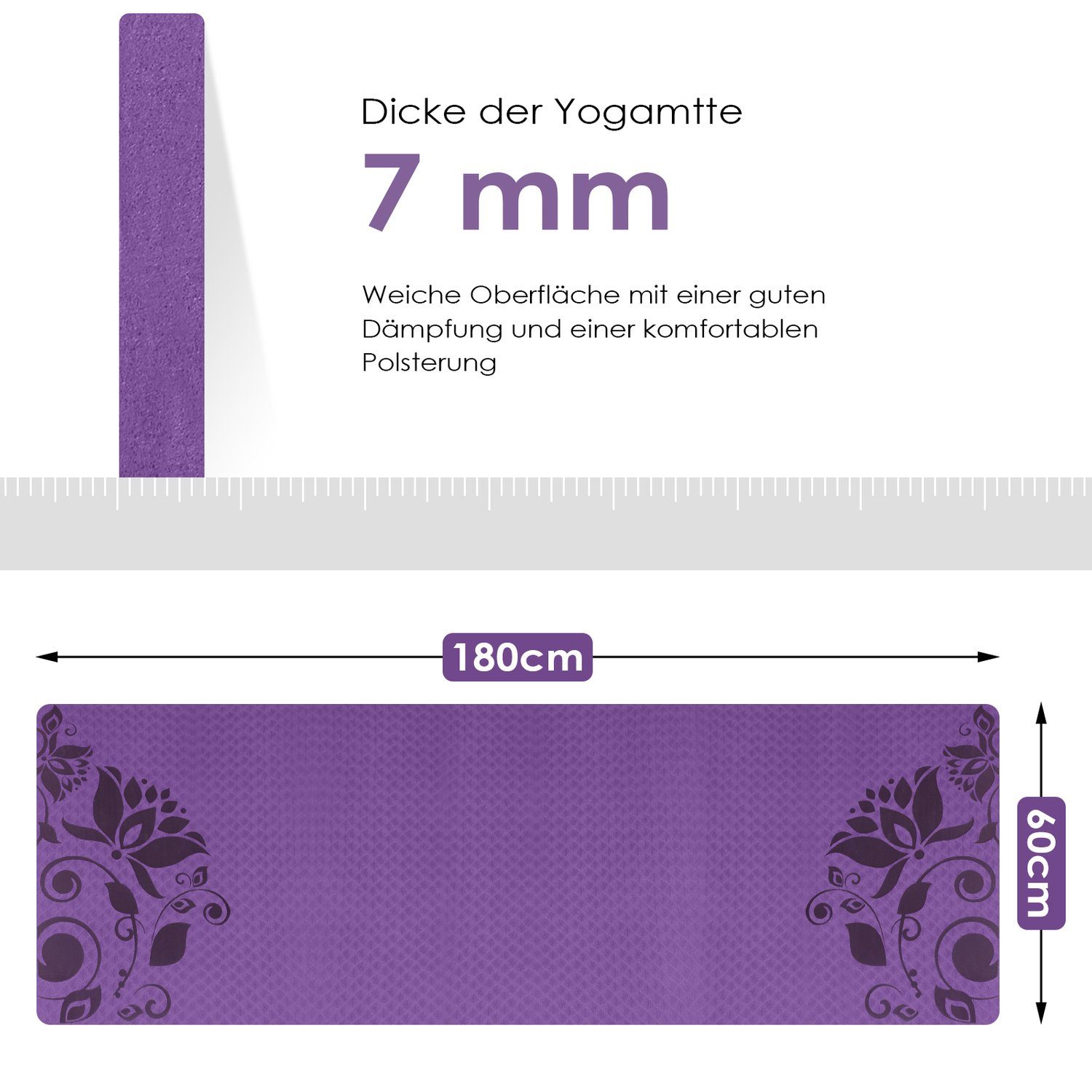 INTEY Yogamatte, Yogamatte Gymnastikmatte TPE Rutschfest Übungsmatte