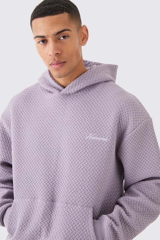 Kastiger Oversize Trainingsanzug mit Jacquard-Stickerei und Kapuze