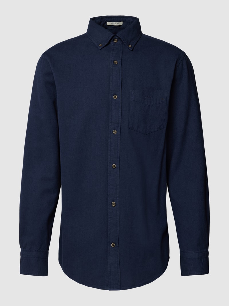 Regular Fit Freizeithemd mit Label-Stitching Modell 'HERRINGBONE' in marineblau