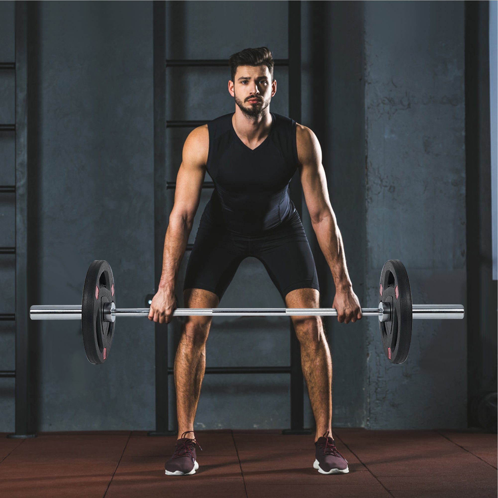 wuuhoo Hantelscheibe Olympische Hantelscheiben Ray 50mm, 2er Set I Weight Plates gummiert mit Stahlkern I Langhantelgewichte mit Griffen und Stahlbuchse I schwarz mit Gewichtsangabe