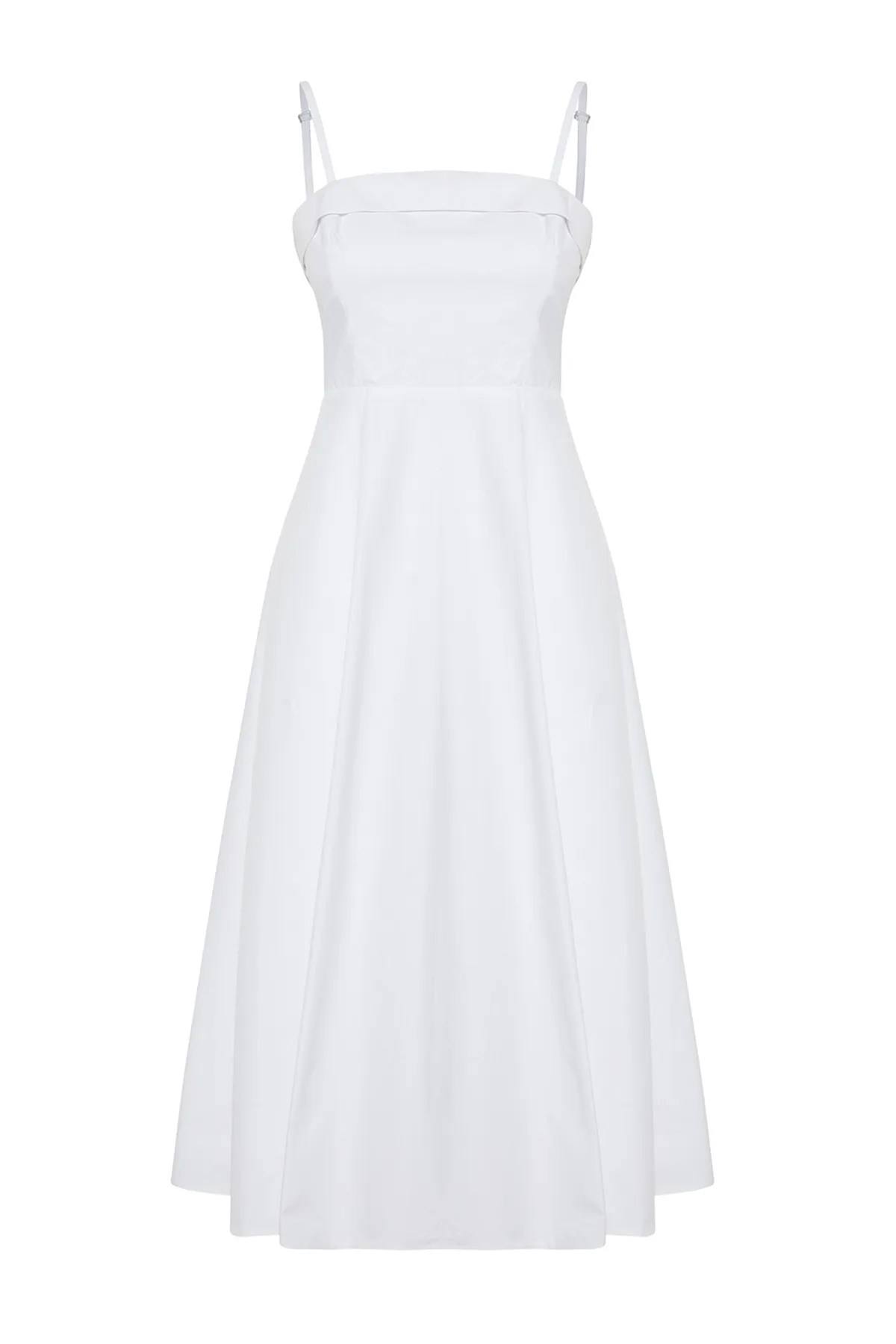 Trendyol Collection  Weißes Midi-Kleid aus 100 % gewebter Baumwollpopeline TWOSS24EL00031