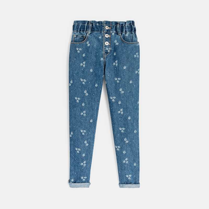Jean mom paper bag bleu fille