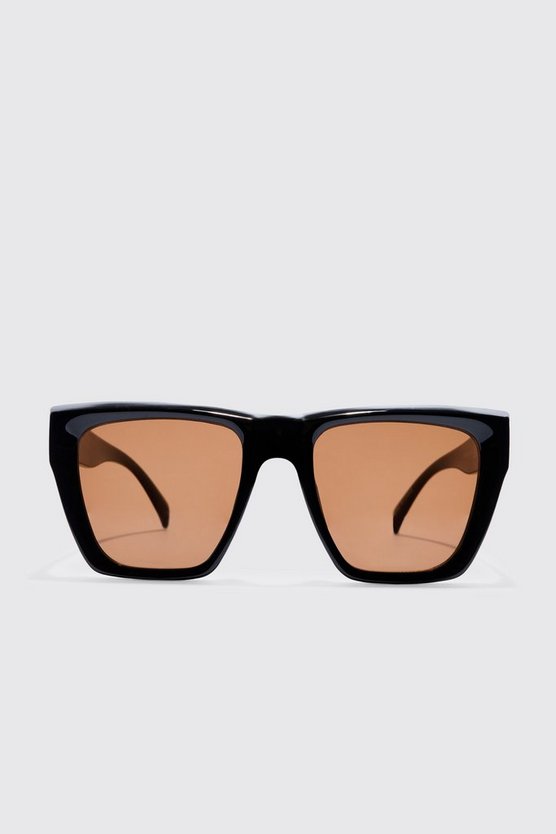 Eckige Sonnenbrille mit braunen Gläsern in schwarz